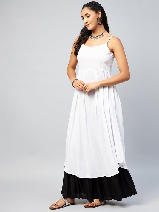 InWeave Women's Solid White Strappy Kurta - Swadesiicart