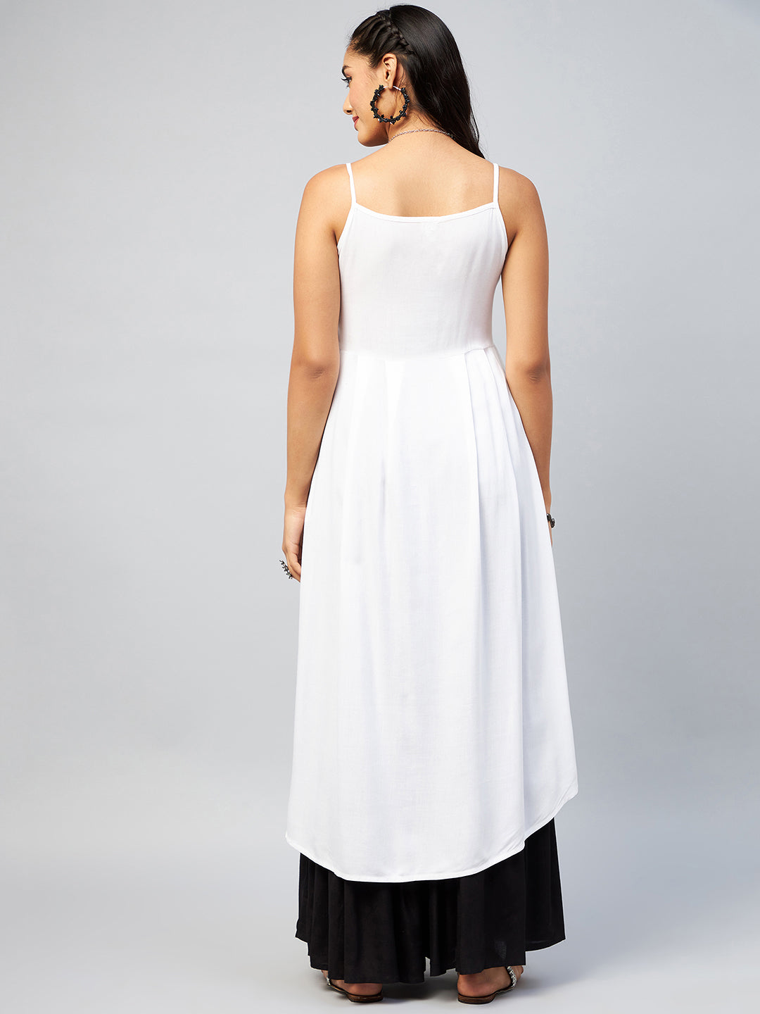 InWeave Women's Solid White Strappy Kurta - Swadesiicart