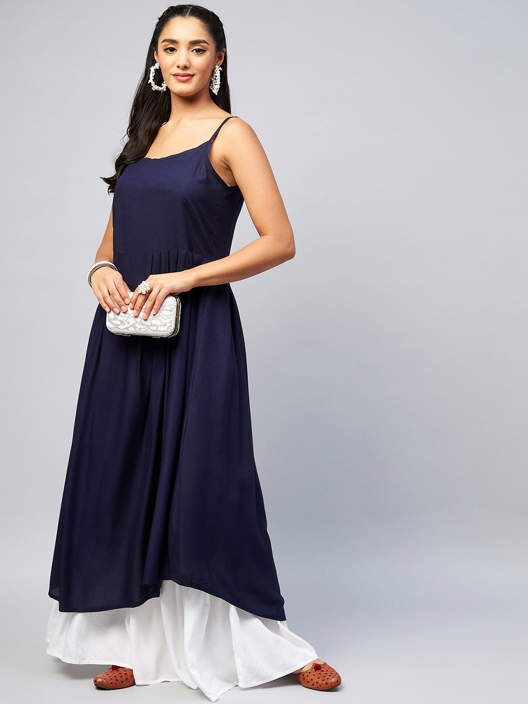 InWeave Women's Navy Blue Strappy Kurta - Swadesiicart
