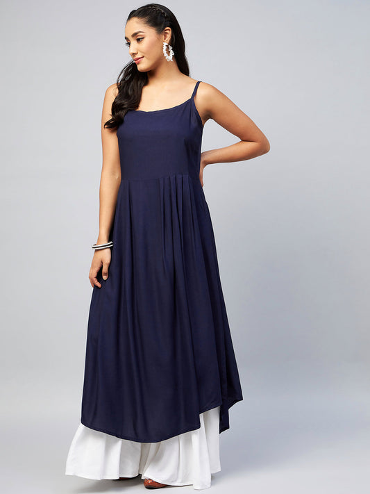 InWeave Women's Navy Blue Strappy Kurta - Swadesiicart