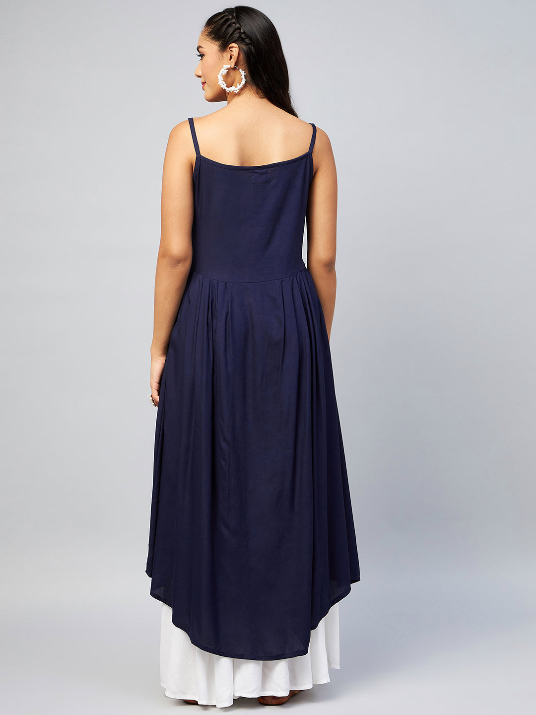 InWeave Women's Navy Blue Strappy Kurta - Swadesiicart