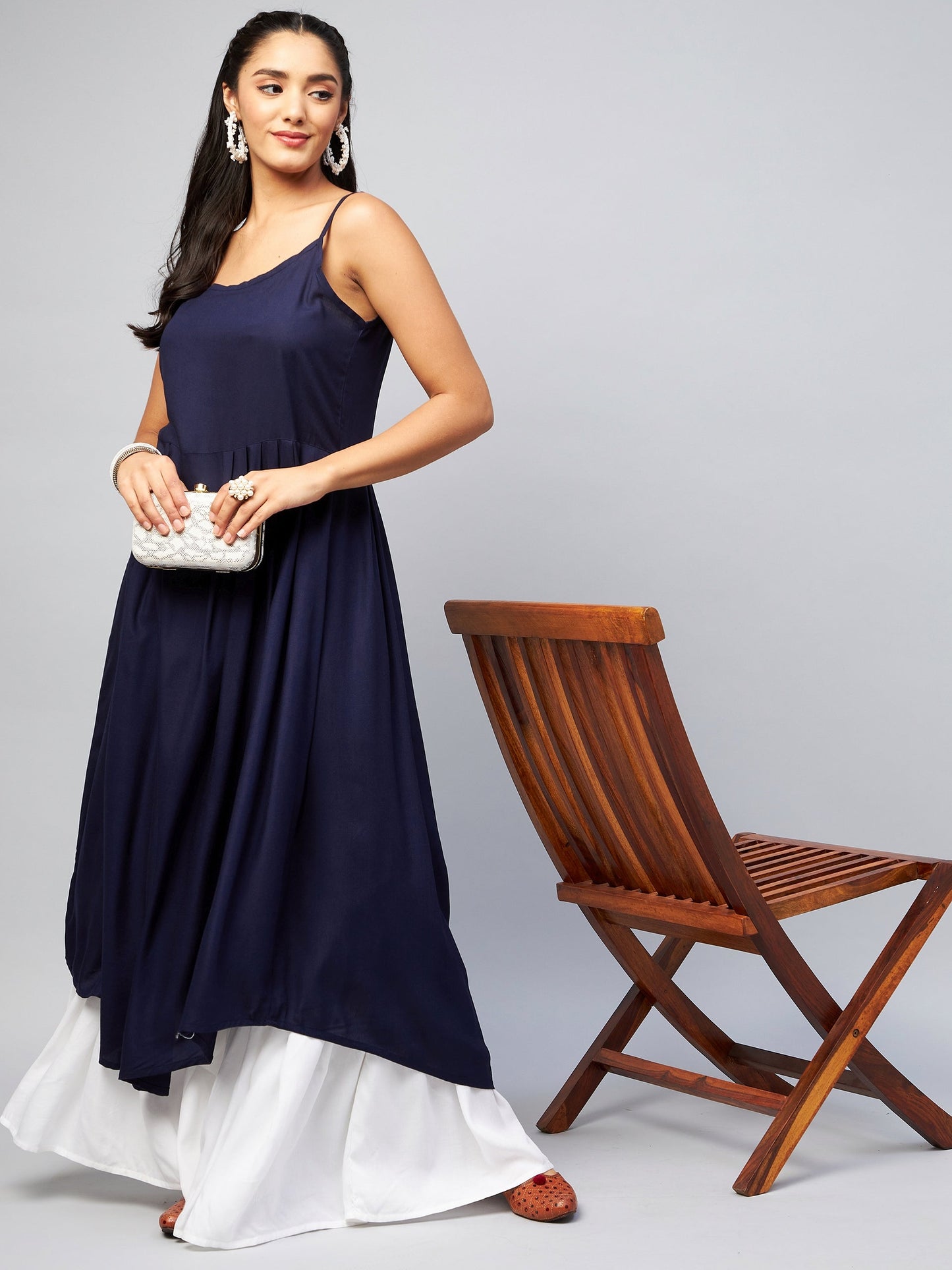 InWeave Women's Navy Blue Strappy Kurta - Swadesiicart