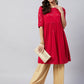 InWeave Women's Ruby Red Chikankari Anarkali Kurta - Swadesiicart