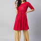 InWeave Women's Ruby Red Chikankari Anarkali Kurta - Swadesiicart