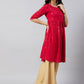 InWeave Women's Ruby Red Chikankari Anarkali Kurta - Swadesiicart