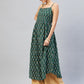 InWeave Women's Green Kantha Ikkat Strappy Kurta - Swadesiicart