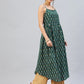 InWeave Women's Green Kantha Ikkat Strappy Kurta - Swadesiicart