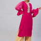 InWeave Women's Fuschia Organza Sleeve Gota Work Kurta - Swadesiicart