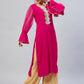 InWeave Women's Fuschia Organza Sleeve Gota Work Kurta - Swadesiicart