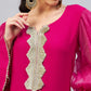 InWeave Women's Fuschia Organza Sleeve Gota Work Kurta - Swadesiicart