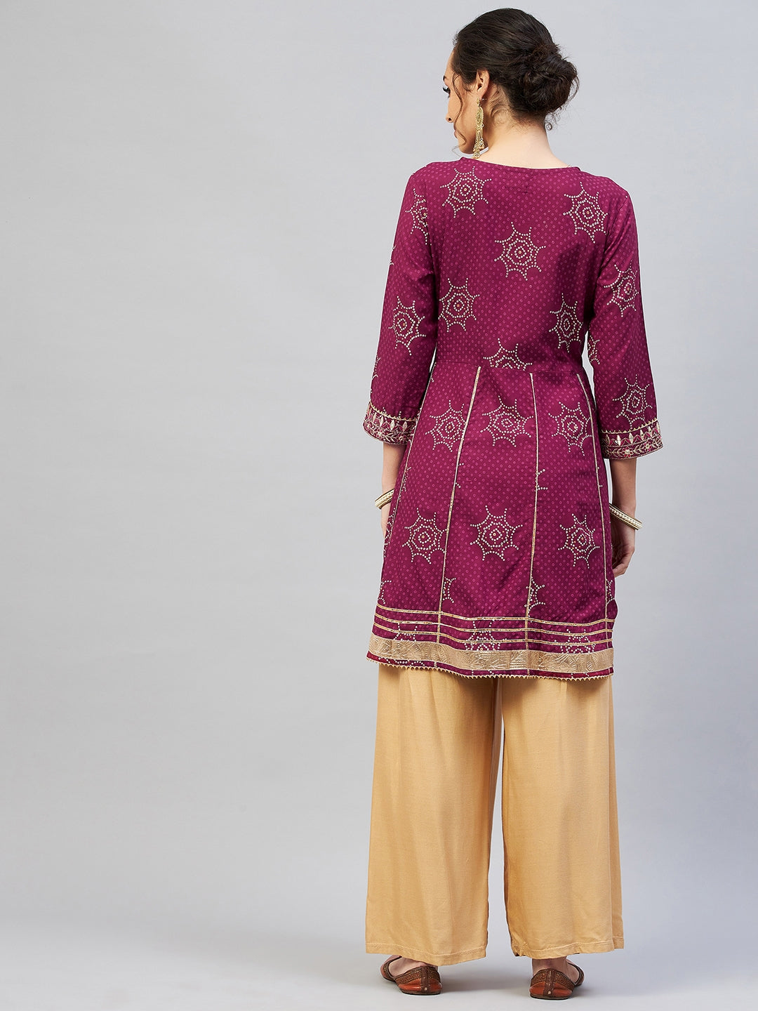 InWeave Women's Wine Gota Mirror Kurta - Swadesiicart
