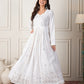 InWeave White Mirror Work Long Anarkali Kurta - Swadesiicart