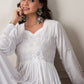 InWeave White Mirror Work Long Anarkali Kurta - Swadesiicart