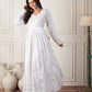 InWeave White Mirror Work Long Anarkali Kurta - Swadesiicart