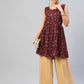 InWeave Women's Burgundy Silver Gold Printed Kurta - Swadesiicart