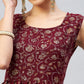 InWeave Women's Burgundy Silver Gold Printed Kurta - Swadesiicart