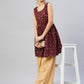 InWeave Women's Burgundy Silver Gold Printed Kurta - Swadesiicart