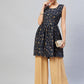 InWeave Women's Blue Silver Gold Printed Kurta - Swadesiicart
