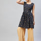 InWeave Women's Blue Silver Gold Printed Kurta - Swadesiicart
