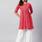 InWeave Women's Red Bandhani Shrot Anarkali Kurta - Swadesiicart