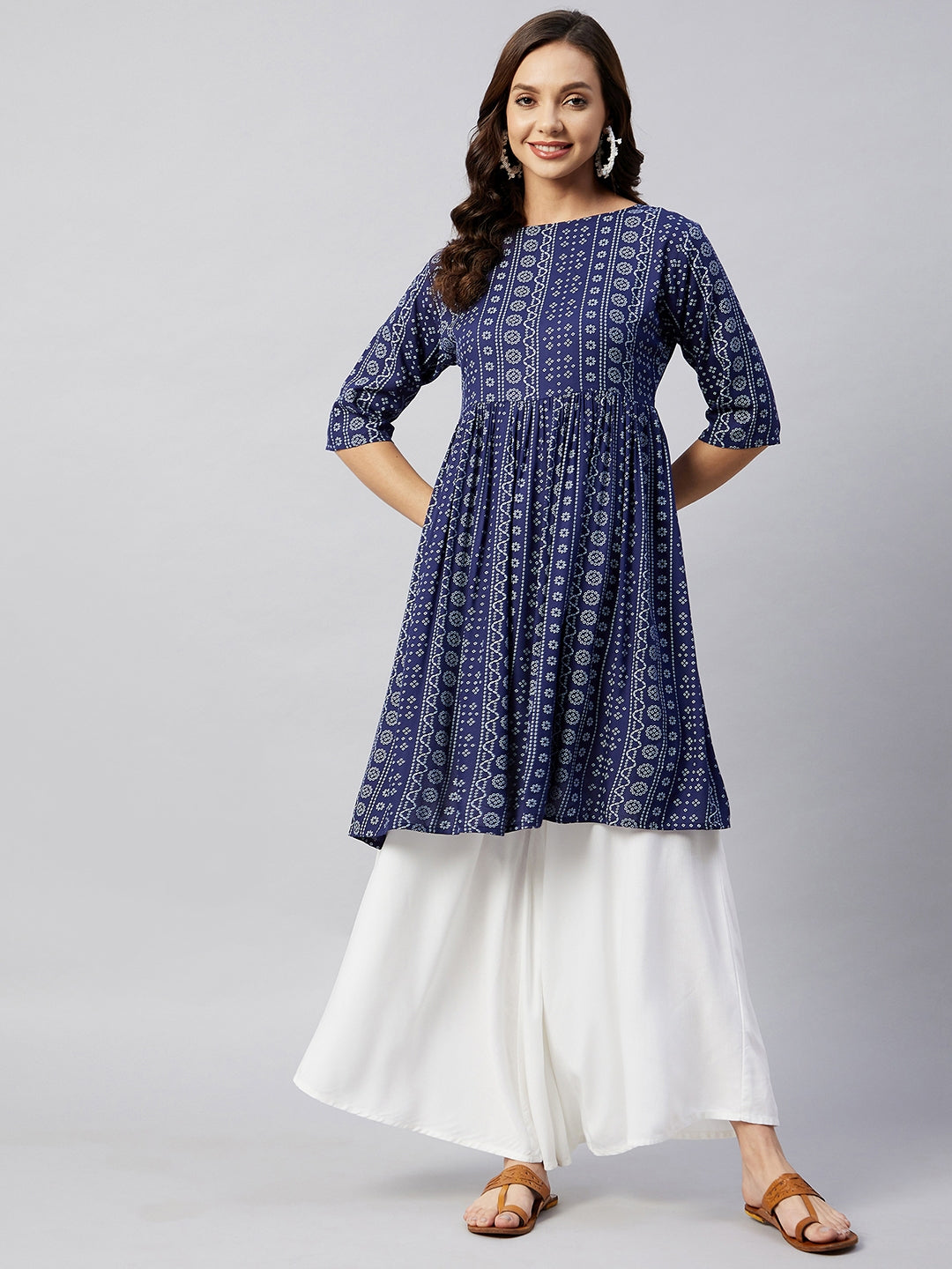 InWeave Women's Blue Bandhani Shrot Anarkali Kurta - Swadesiicart