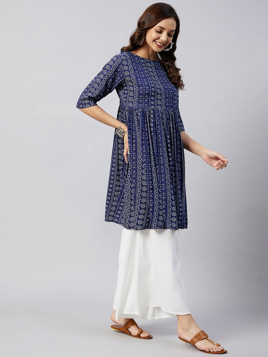 InWeave Women's Blue Bandhani Shrot Anarkali Kurta - Swadesiicart