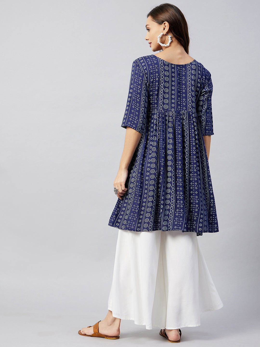 InWeave Women's Blue Bandhani Shrot Anarkali Kurta - Swadesiicart