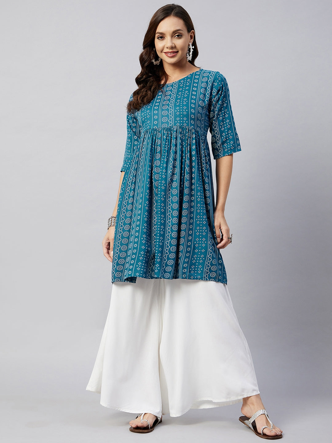 InWeave Women's Ocean Bandhani Shrot Anarkali Kurta - Swadesiicart