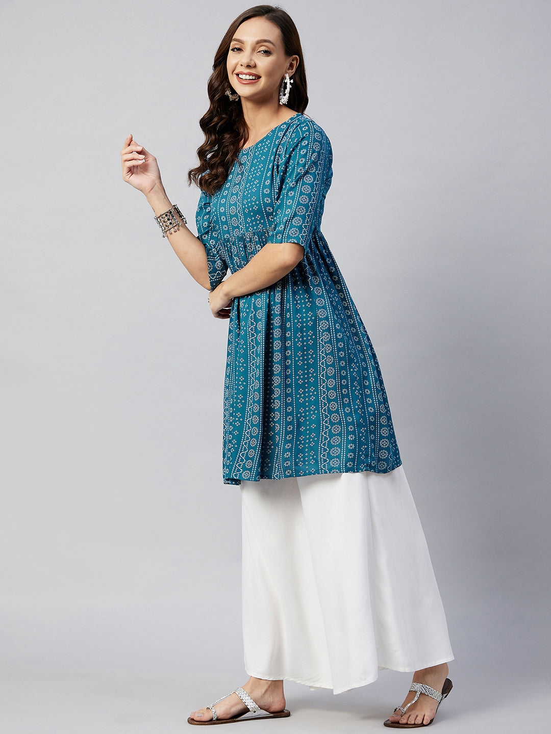 InWeave Women's Ocean Bandhani Shrot Anarkali Kurta - Swadesiicart