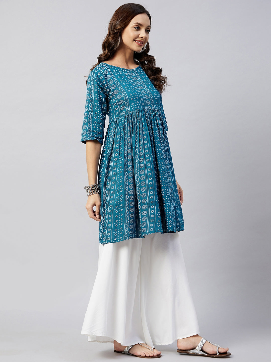 InWeave Women's Ocean Bandhani Shrot Anarkali Kurta - Swadesiicart