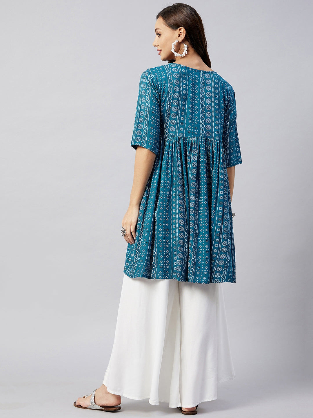 InWeave Women's Ocean Bandhani Shrot Anarkali Kurta - Swadesiicart