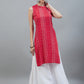 InWeave Women's Red Bandhej Halter Kurta - Swadesiicart