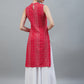 InWeave Women's Red Bandhej Halter Kurta - Swadesiicart