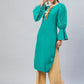InWeave Women's Aqua Blue Organza Sleeve Gota Work Kurta - Swadesiicart