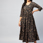 InWeave Women's Black Jaal Print Long Anarkali Kurta - Swadesiicart