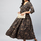 InWeave Women's Black Jaal Print Long Anarkali Kurta - Swadesiicart