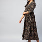 InWeave Women's Black Jaal Print Long Anarkali Kurta - Swadesiicart