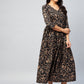 InWeave Women's Black Jaal Print Long Anarkali Kurta - Swadesiicart