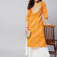 InWeave Women's Canary Orange Work Straight Kurta - Swadesiicart