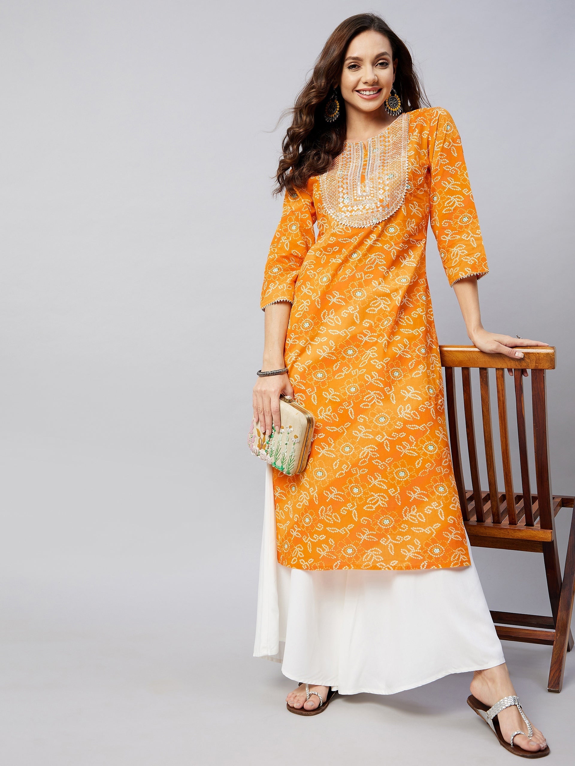 InWeave Women's Canary Orange Work Straight Kurta - Swadesiicart