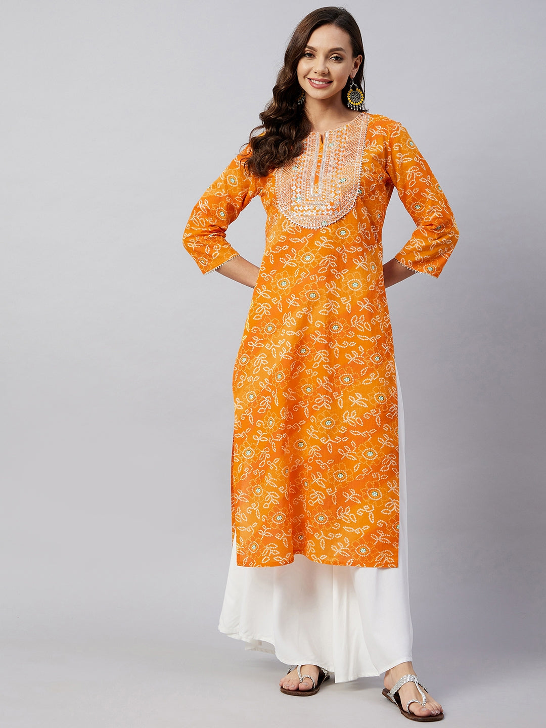 InWeave Women's Canary Orange Work Straight Kurta - Swadesiicart