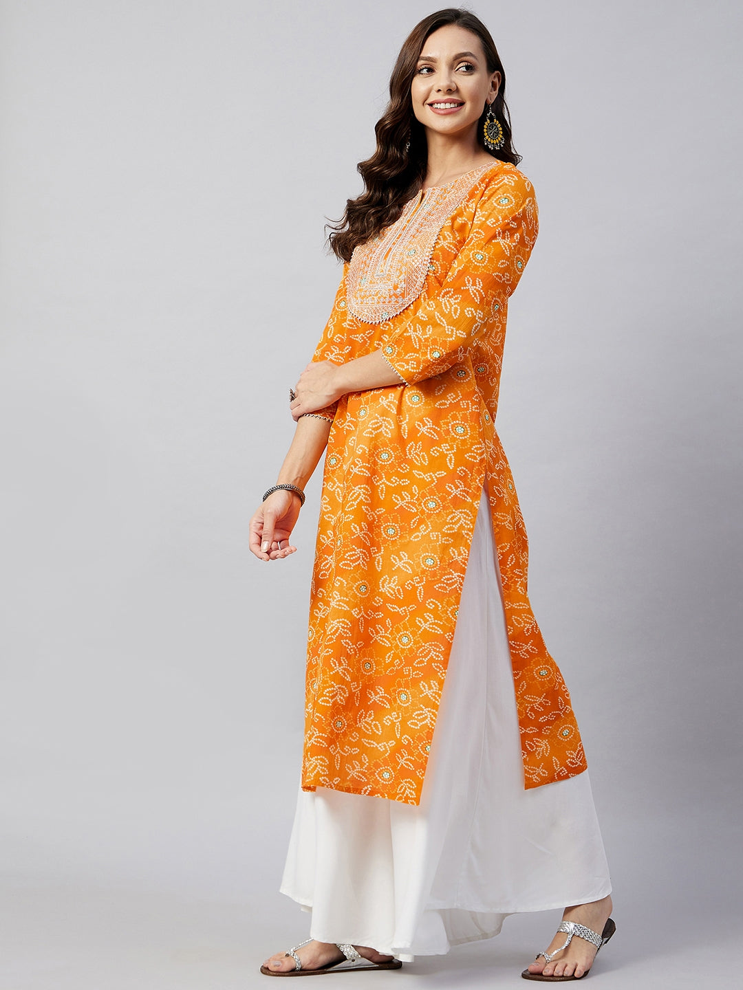 InWeave Women's Canary Orange Work Straight Kurta - Swadesiicart