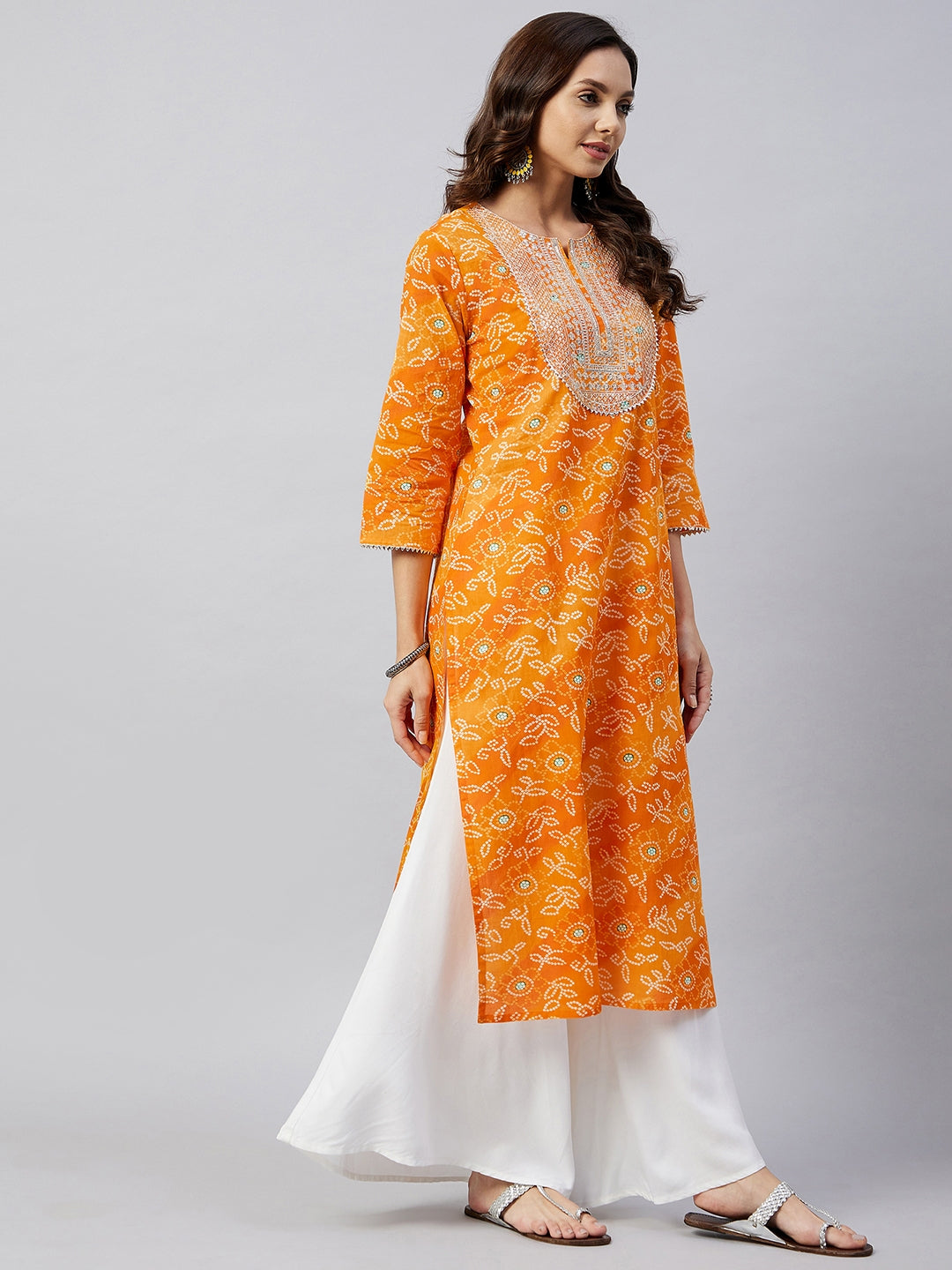 InWeave Women's Canary Orange Work Straight Kurta - Swadesiicart