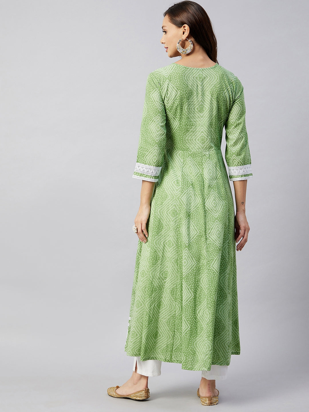 InWeave Women's Mint Green Mirror Work Anarkali Kurta - Swadesiicart