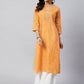 InWeave Women's Mustard Lehriya Work Kurta - Swadesiicart