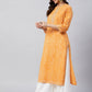 InWeave Women's Mustard Lehriya Work Kurta - Swadesiicart