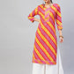 InWeave Women's Pink Mustard Lehriya Straight Kurta - Swadesiicart