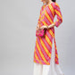 InWeave Women's Pink Mustard Lehriya Straight Kurta - Swadesiicart