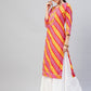 InWeave Women's Pink Mustard Lehriya Straight Kurta - Swadesiicart