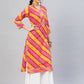 InWeave Women's Pink Mustard Lehriya Straight Kurta - Swadesiicart
